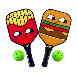 Kids Pickleball Paddle Set of 2 - Burger & French Fries Pickleball Paddles with 2 Balls, Lightweight, Fiberglass, Better Control, Beginner Racket, Perfect Pickleball Gift for Children Ages 4-12, Yoza