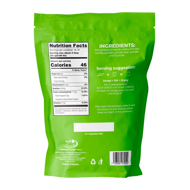 RAPIJUGO Green Juice Powder Drink Mix, Pineapple Celery Parsley Nopal