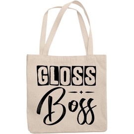 12oz Canvas Tote Bag - Gloss Boss, Title or Name for People Who Love Lip Gloss - Beauty Themed Merch for Makeup Artist or Cosmetologist, Gift for Makeup Lovers & Beauticians