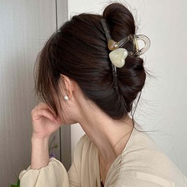 Briskyjp Hair Clip, Large Hair Clip, Hair Ornament, Hair Clip, Tightly Curled, Bath, Banana Clip, Korean Style, Simple, Office, Ladies, Cute Heart Design, Stylish, PC Resin, Lightweight, For Those