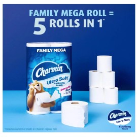 Undisclosed Charmin Toilet Paper Ultra Soft Cushiony Touch, 18 Family Mega Rolls = 90 Regula