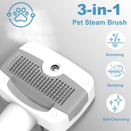 Pawimood 3 in 1 Pet Steam Brush for Dogs & Cats – Self Cleaning, Hair Removal Comb Steam for Shedding & Grooming for Long & Short Haired Pets,Includes Pet Enssence