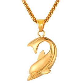 U7 Cute Polished Dolphin Necklace Pendant Ocean Jewelry 18K Gold Plated Chain Animal Charm Necklace for Men Women