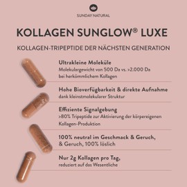 SUNDAY NATURAL Collagen Capsules Plus Ultra SunGlow Luxe - 180 Capsules - Premium Collagen Powder with Vitamin C, Astaxanthin, Q10 & Hyaluronic - Made from Collagen Type 1 & 3 - Laboratory Tested