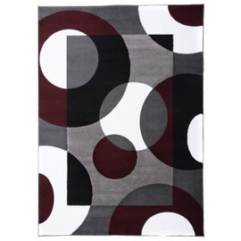 Rugshop Burgundy Geometric Area Rug, Contemporary Circle Design, Non-Shedding, Easy-Care Style for Living Room, Bedroom and Home Office, 5'3" x 7'3"