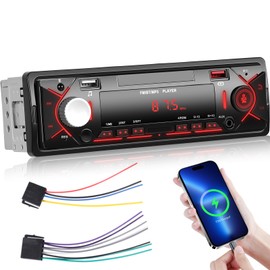 1 DIN Car Radio - Bluetooth Car Radio with FM Radio AUX/TF/USB Floppy Input Time Display