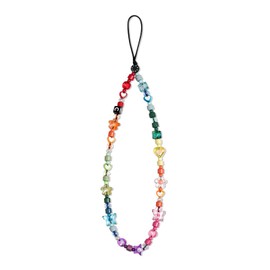 LIANXUE Phone Strap Beaded Phone Lanyard Wrist Strap Butterfly Phone Rainbow Beaded Phone Chain Strap for Girls Acrylic