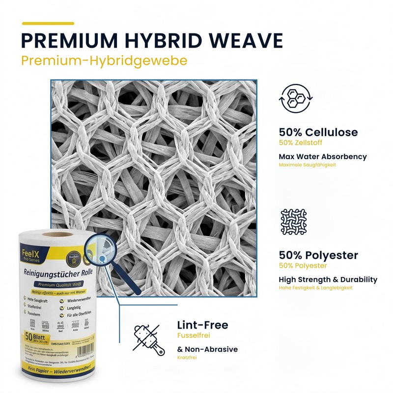 FeelX Pro Series Cleaning Cloths Roll Premium White - Reusable