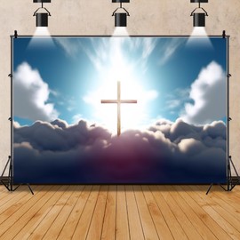ZARROUEA 7x5ft Jesus Christ Cross Backdrop Glowing Crucifix Holy Light Photography Background Church Communion Events Banner Jesus Christ School Background Church Event Party Decor Studio Props