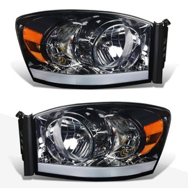 PM PERFORMOTOR Headlights Assembly Compatible with 2006-2009 Dodge Ram Pickup, Headlamps with LED DRL, Smoked Lens/Amber Corner