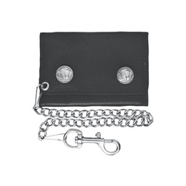 Men's Leather Trifold Wallet with Removable Chain - Durable and Compact Wallet for Everyday Use, Secure Chain Attachment for Belts or Bags