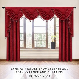 ELKCA Thick Chenille Window Curtains Valance for Living Room, Burgundy Red Valance with Beads for Festival Holiday,Rod Pocket (W118inch,1 Panel)