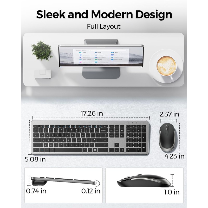 Wireless Keyboard and Mouse Combo - Full Size Slim Thin