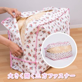 Astro 820-06 Duvet Storage Bag, Single and Double, White x Pink, Floral Pattern, Washable, Clean, Large Capacity, Transparent Window, Handle Included