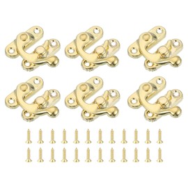 sourcing map 6 Pcs Vintage Lock Clasp, 27 x 32mm Mini Swing Arm Clasp Latch Left Latch Hook Hasp with Screws for Jewelry Box Suitcase Toolbox Wooden Case, Gold