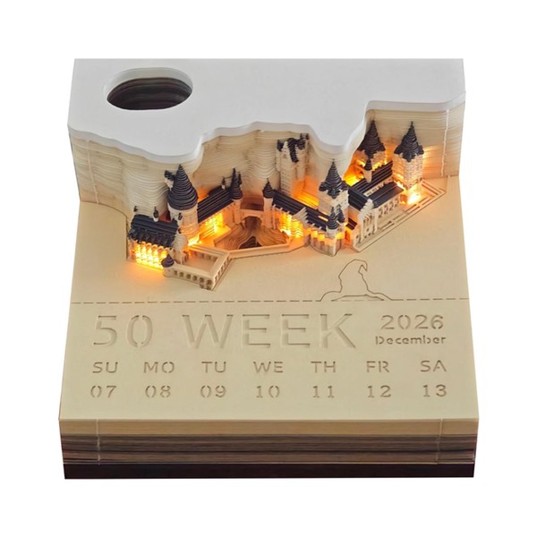 2026 Desk Calendar With LED Lights, Paper Carving 3D Castle