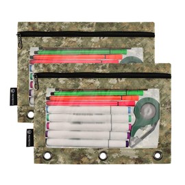 JGVXFKP Camo Pencil Pouch For 3 Ring Binder Clear Window Pencil Case For 3 Ring Reinforced Grommets With Zipper, 2 Pack