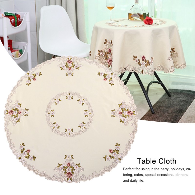 Round Red Floral Flower Embroidered Table Runner Tablecloth Cutwork Table