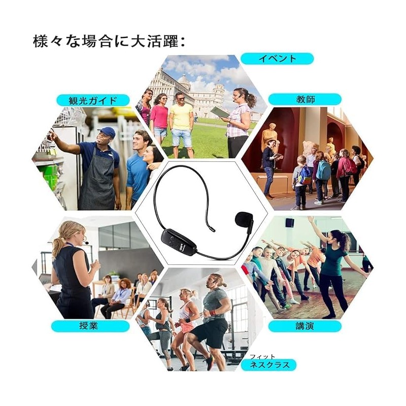 Oulou Wireless Microphone, Headset Microphone, UHF, 50 Meter Transmission Range,