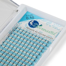 Dermastil 4D Premade Handmade Volume Eyelashes, Ready-to-Use Fan without Knots, C Curl, Thickness 0.10 mm for Eyelash Extension, PBT, Vegan, 16 Strips (12 mm)