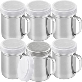 CUSINIUM 14 Ounce Powdered Sugar Shaker Duster With Handle - Fine Mesh - With Plastic Cap - Pack of 6