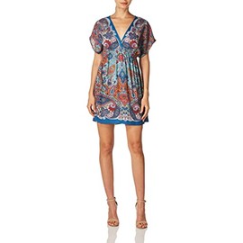 Angie Women's V-Neck Kimono Sleeve Dress, Blue, Medium