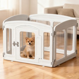 Lonkix Clear Puppy Playpen Indoor - Ideal for Small & Toy Dogs - Height 24 Inch, 4 Panels, White