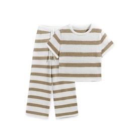 Imily Bela Womens 2 Piece Striped Knit Sets Summer Short Sleeve Crop Top Wide Leg Pants Lounge Set Beach Outfits