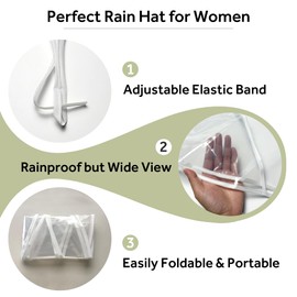 4 Pcs Women's Rain Bonnet with Visor Clear Plastic Rain Hat with Brim Waterproof Stylish Portable for Women&Men