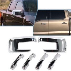 AUCERAMIC Chrome Mirror Caps Fit for Ford F150 2021 2022 2023 2024 2025 Mirror Cover + Door Handle Cover Caps W/ 2 SMT Keyholes