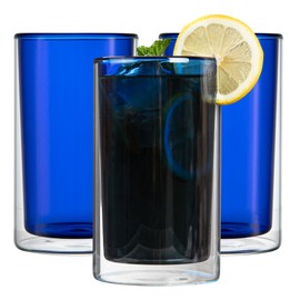 Restaurantware-Forma Professional 13.6 Ounce Double Wall Glasses, 2 Dishwashable Drinking Tumblers - Microwavable, Freezable, Blue Borosilicate Glass Tumblers, For Serving Hot And Cold Drinks