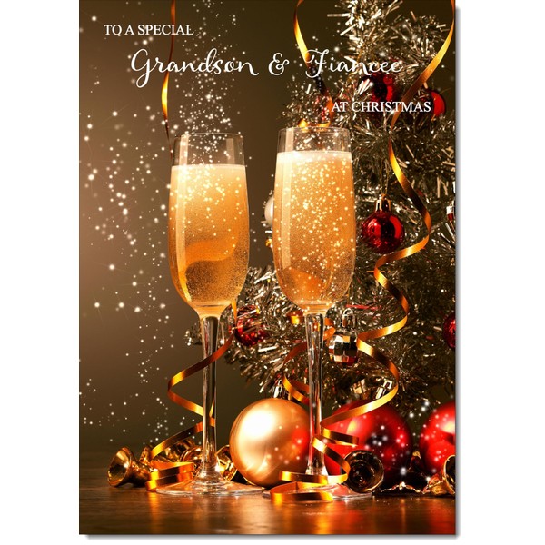 doodlecards Grandson and Fiancee Christmas Card Champagne Medium Size Christmas