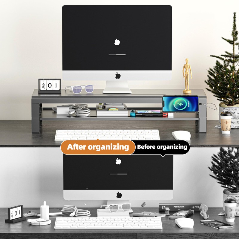 GECKOSTROLL 2-Tier Metal Computer monitor stand Laptop Desk Shelf &
