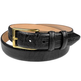 Adam Gold Men's Genuine Italian Calfskin Leather Dress Belt 1-1/8"(30mm) Wide Polished Buckle (Lizard Black, 38)