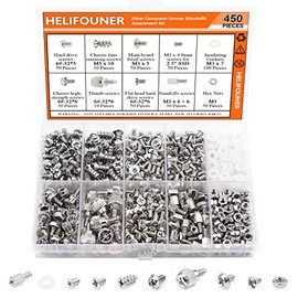 HELIFOUNER 450 Pieces Computer Standoffs Screws Assortment Kit for 2.5" SSD, Hard Drive, Computer Case, Motherboard, Fan Power Graphics with Screwdriver, Silver