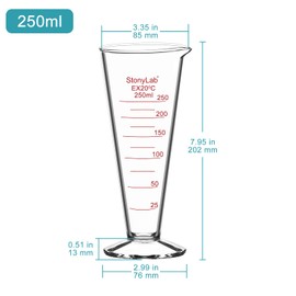 stonylab Graduated Cylinder, 1-Pack Borosilicate Glass Conical Measuring Cylinder Beaker with Wide Mouth and Pour Spout for Precise Measurement, 250 ml
