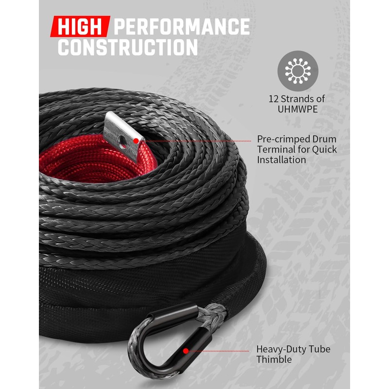 DAYDOOR Synthetic Winch Rope, 1/4 Inch x 50ft 10,000LBS Synthetic