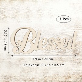 3pcs Blessed Wood Signs DIY Crafts Cutouts Wooden Blessed Letter Design Ornaments Slices Embellishments for Rustic Home Gallery Wall Decor