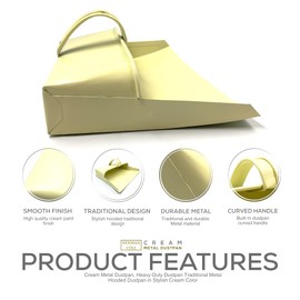 Heavy-Duty Metal Dustpan | Traditional Hooded Design Large Dustpan with Handle | 32cm Wide Dust Pan in Stylish Cream Color Ideal for Indoor and Outdoor Home Cleaning