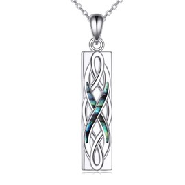 DAYLINLOVE Celtic Knot Necklace 925 Sterling Silver Irish Celtic Knot Created Abalone Shell Pendant For Women Men