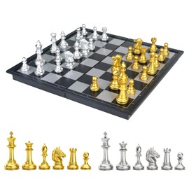 Chess Set Chess Board Game for Kids Adults with Magnetic Chess Pieces,Travel Chess Games Folding Chess Board Sets Educational Kids Toys for 5 6 7 8 Year Old Boys Girls(Gold&Silver)