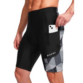 Men's Bike Shorts 3D Padded Cycling Road Biking Underwear Mountain Riding Biker Bicycle UPF 50+ Cycle Shorts Zipper Pockets(Black/Dark Gray Triangle,XXL)