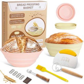 Chicrinum Silicone Banneton Bread Proofing Baskets, Sourdough Bread Baking Supplies, 9 Inch Round & 10 Inch Oval Proofing Bowls for Sourdough Bread with Essential Tools, Easy to Clean and Storage