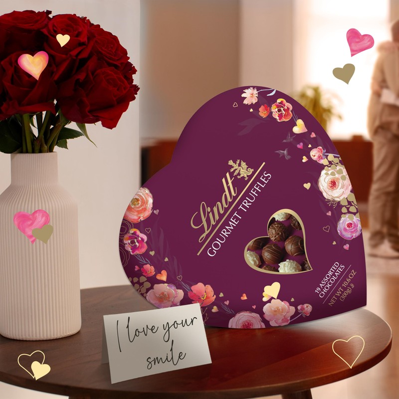 Lindt Valentine's Gourmet Truffles Assorted Chocolate Candy Heart, 10.6 oz.