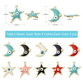 COGCHARGER 20 Pieces Alloy Enamel Eye Charms Star Moon Evil Eye Pendant Mixed Color for Jewelry Necklace Bracelet Earring Making Crafts