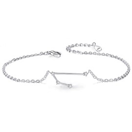 BriLove 925 Sterling Silver Bracelet -"Aries" Constellation Zodiac 12 Horoscope Astrology Women CZ Link Bracelet Clear April Birthstone