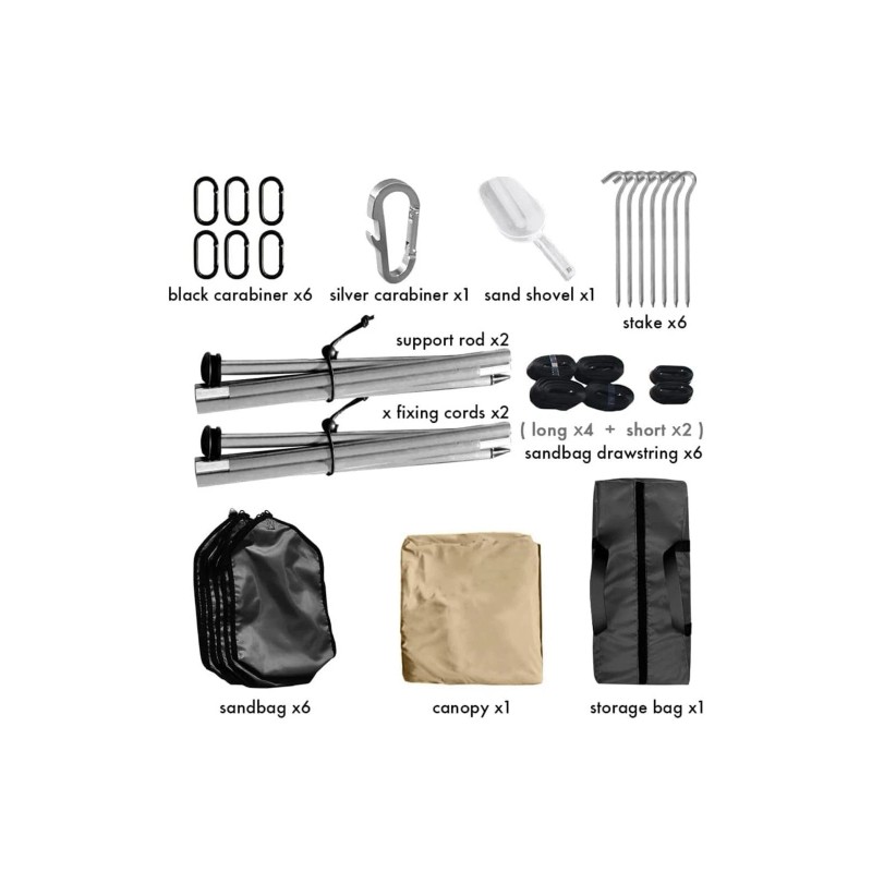 easierhike Beach Canopy Windproof, Sun Shelter UPF50+, 6 Sandbags Anchors