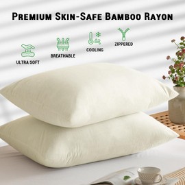 Gogreen Bamboo Rayon Waterproof Pillow Protector, Breathable Pillow Cover, Cooling Pillow Case Protector with Zipper, Super Soft Pillow Case Cover with Zipper (2 Packs, Standard 20"x26", Beige)