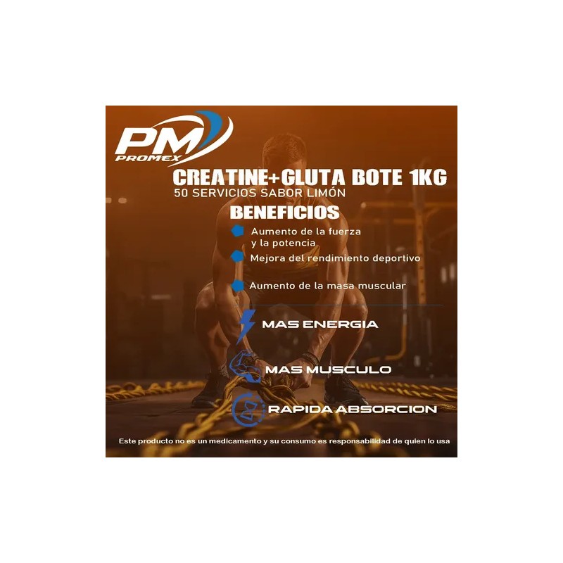 Suplemento Creatina Glutamina Pre Promex 1kg 50 Servicios