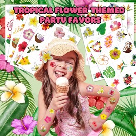MeoIsDaBest 100 Piezas De Tatuajes Temporales Hawaianos De Flores Tropicales, Decoraciones Temáticas Para Fiestas De Cumpleaños, Suministros Para Decoración, Lindo Hibisco, Plumeria, Hawaii, Luau, Peg